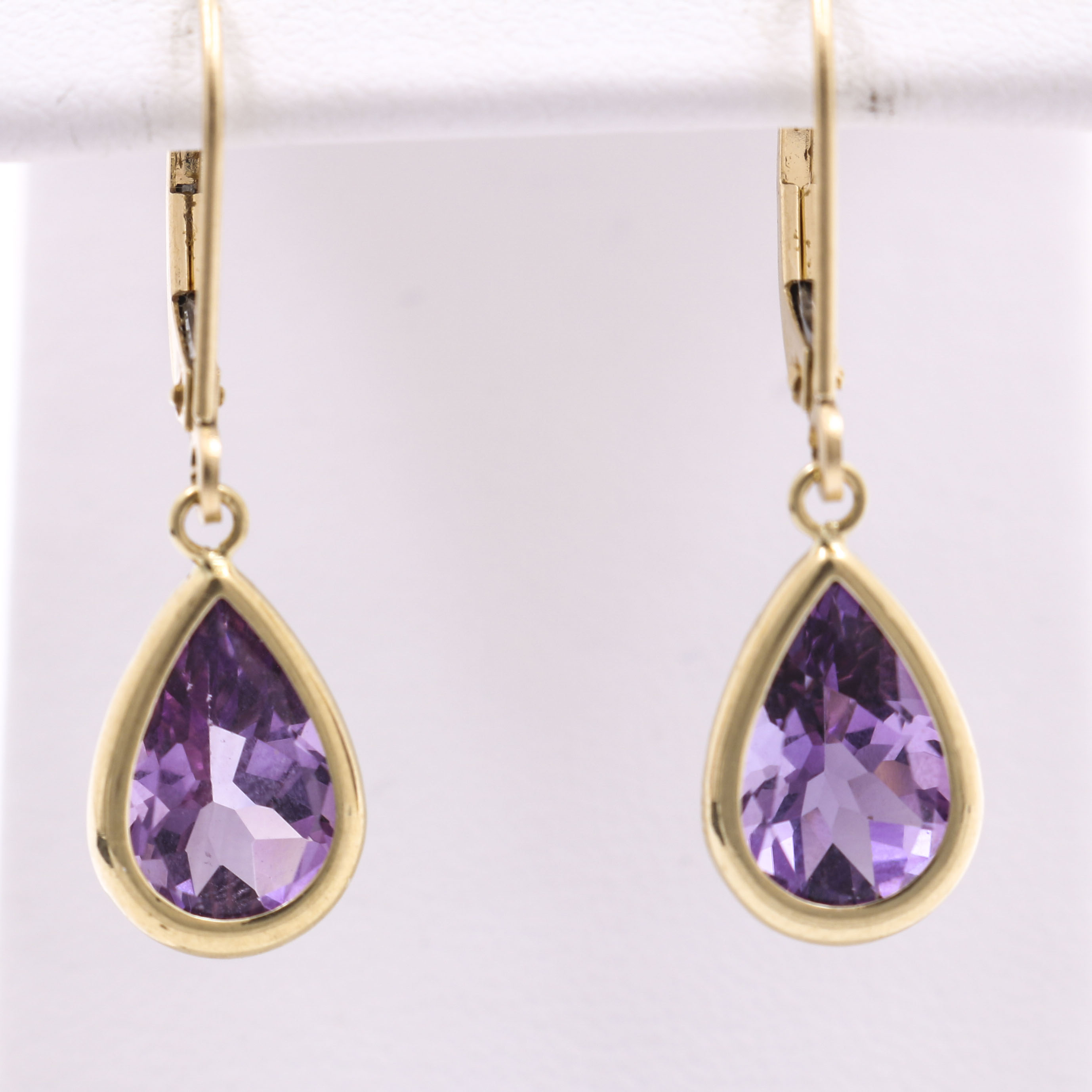 14K Yellow Gold Amethyst Dangle Earrings