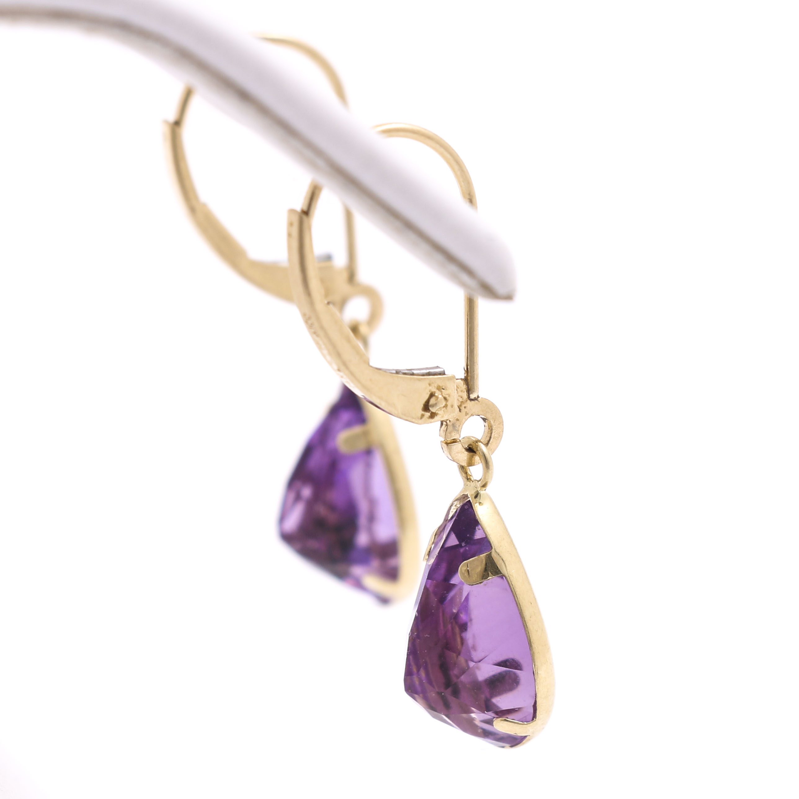 14K Yellow Gold Amethyst Dangle Earrings