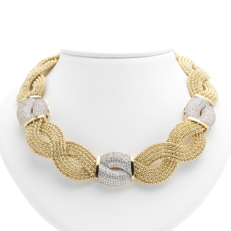 14K Yellow Gold Cubic Zirconia Mesh Necklace