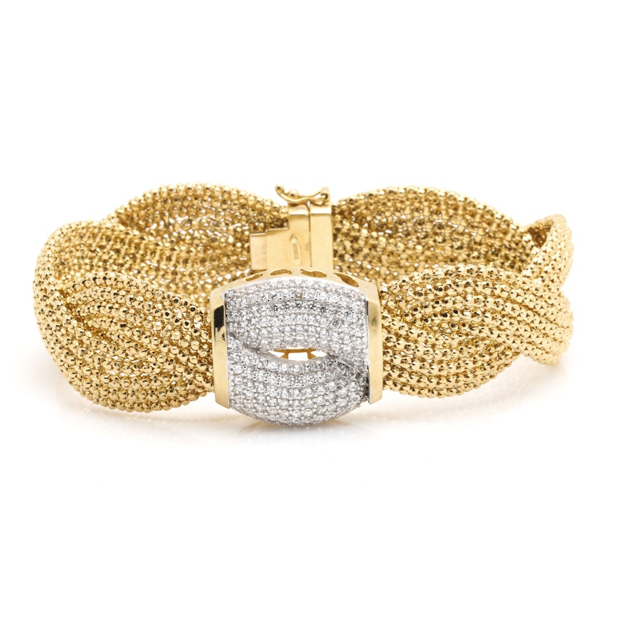 14K Yellow Gold Cubic Zirconia Mesh Bracelet