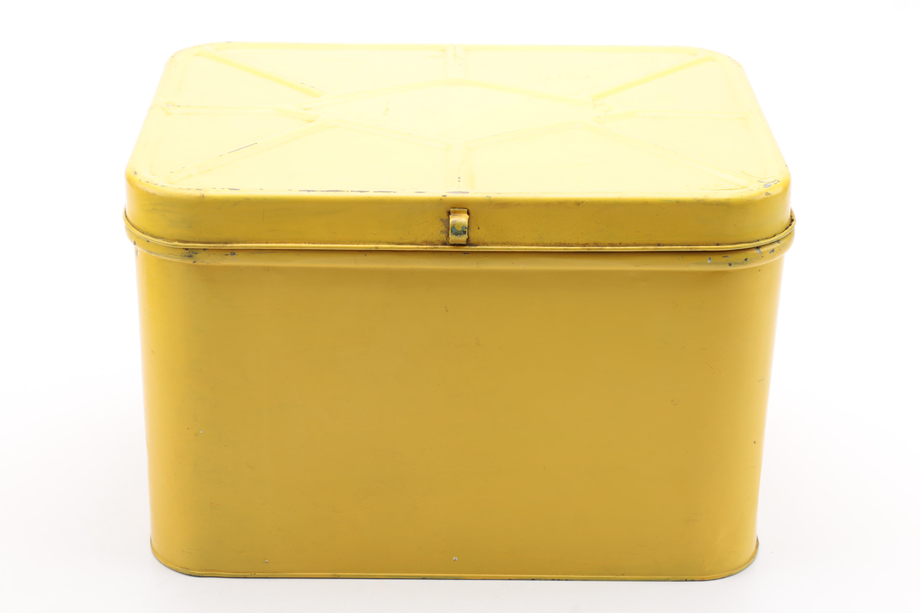 Vintage Metal Yellow Lunch Boxes and Aladdin Thermoses