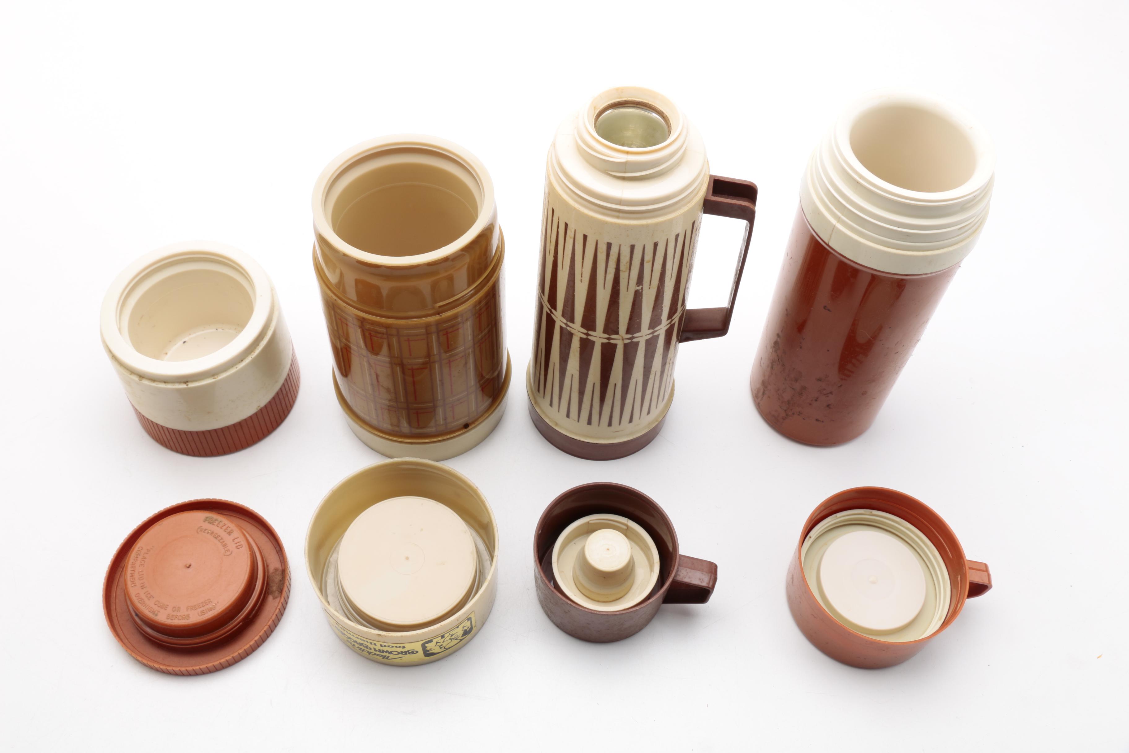 Vintage Metal Yellow Lunch Boxes and Aladdin Thermoses