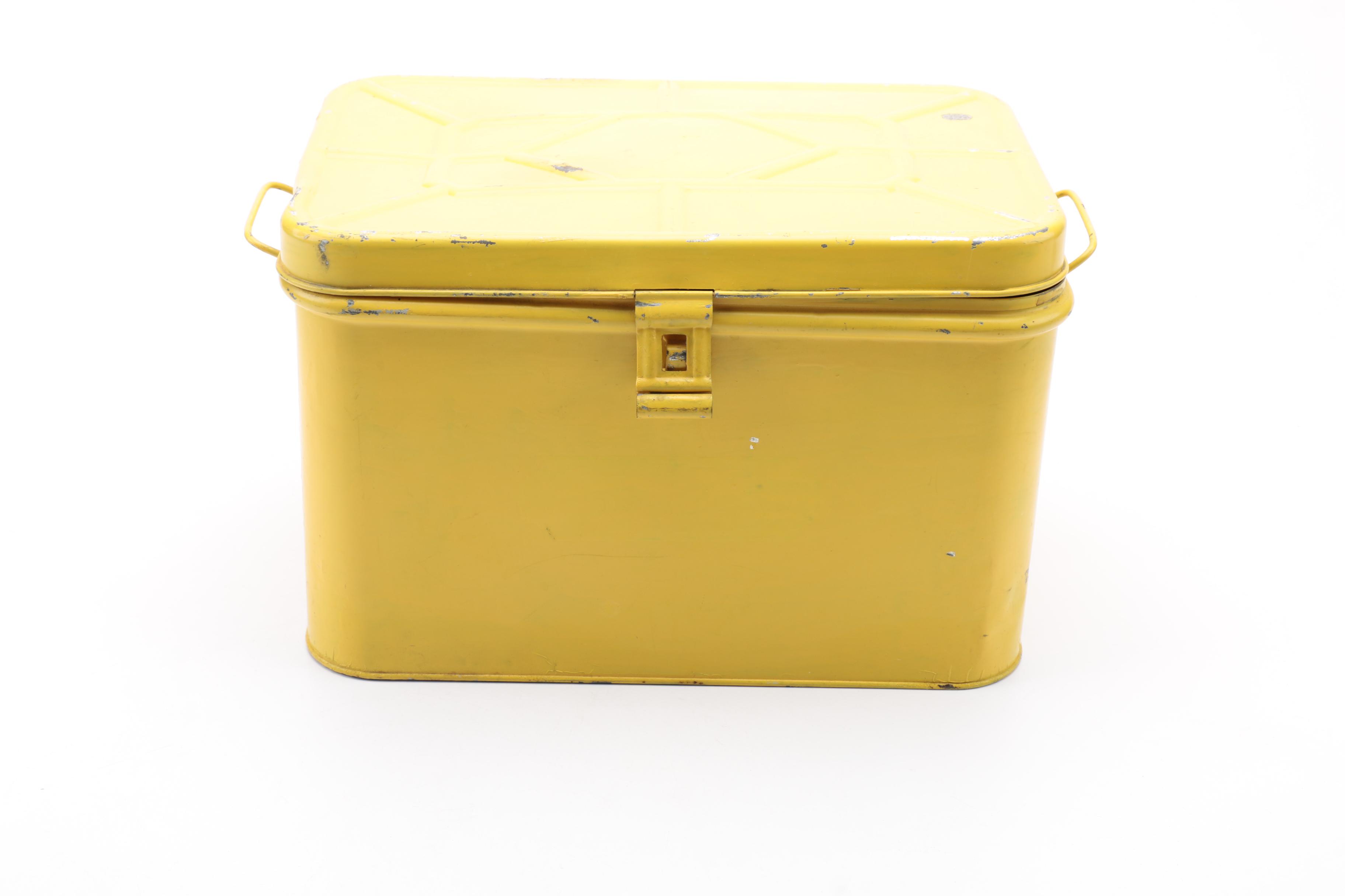 Vintage Metal Yellow Lunch Boxes and Aladdin Thermoses