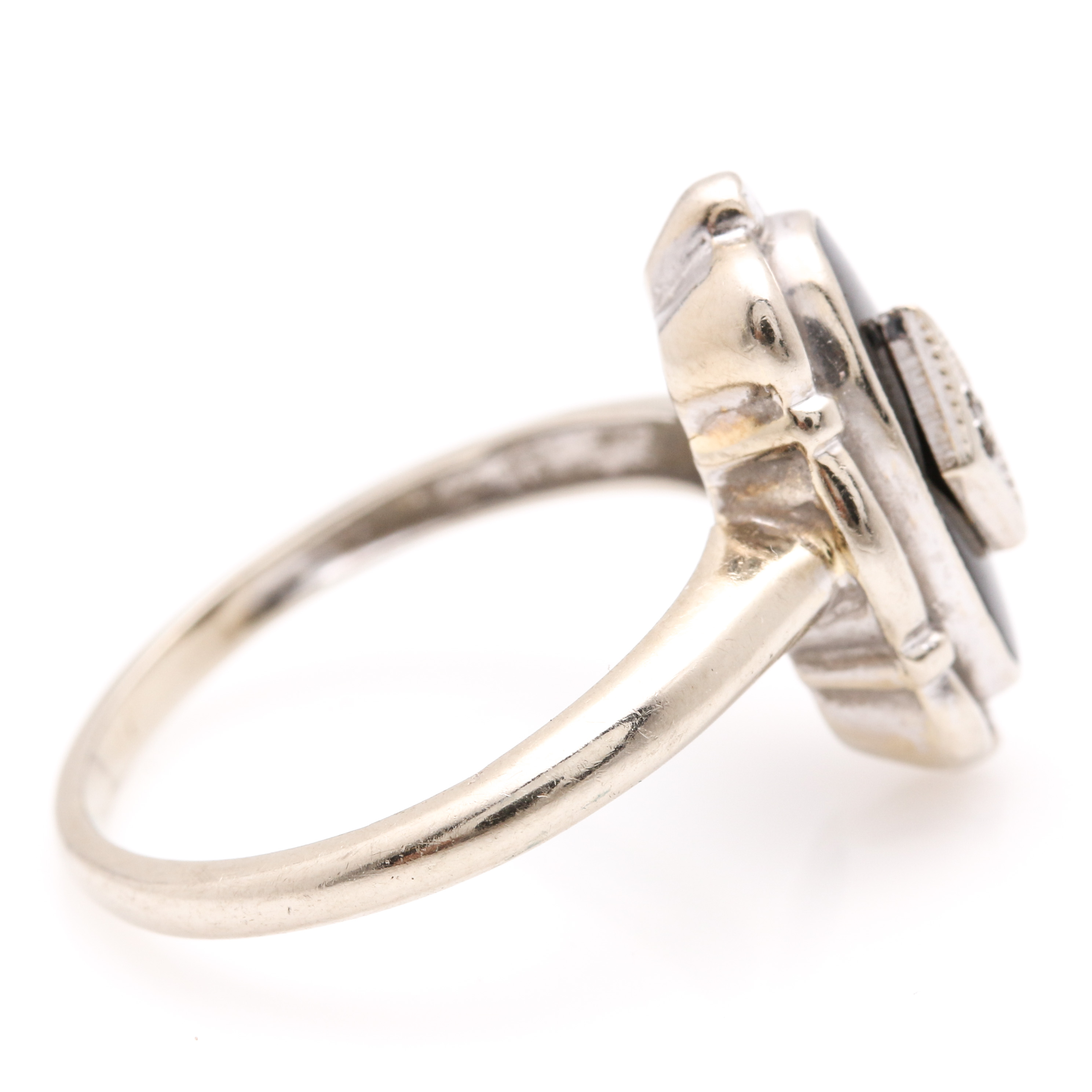 14K White Gold Black Onyx and Diamond Ring