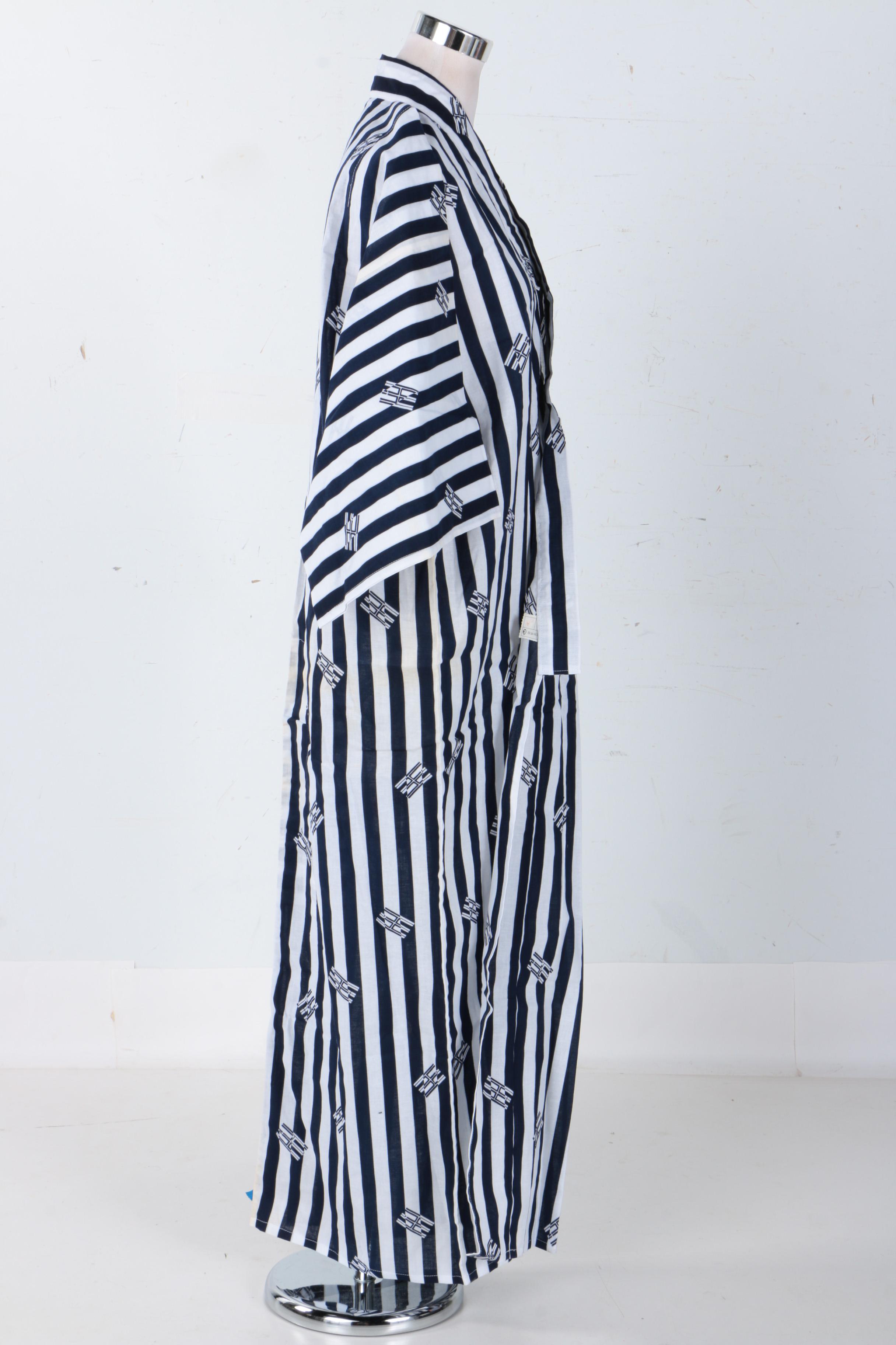 Blue and White Striped Cotton Yukata
