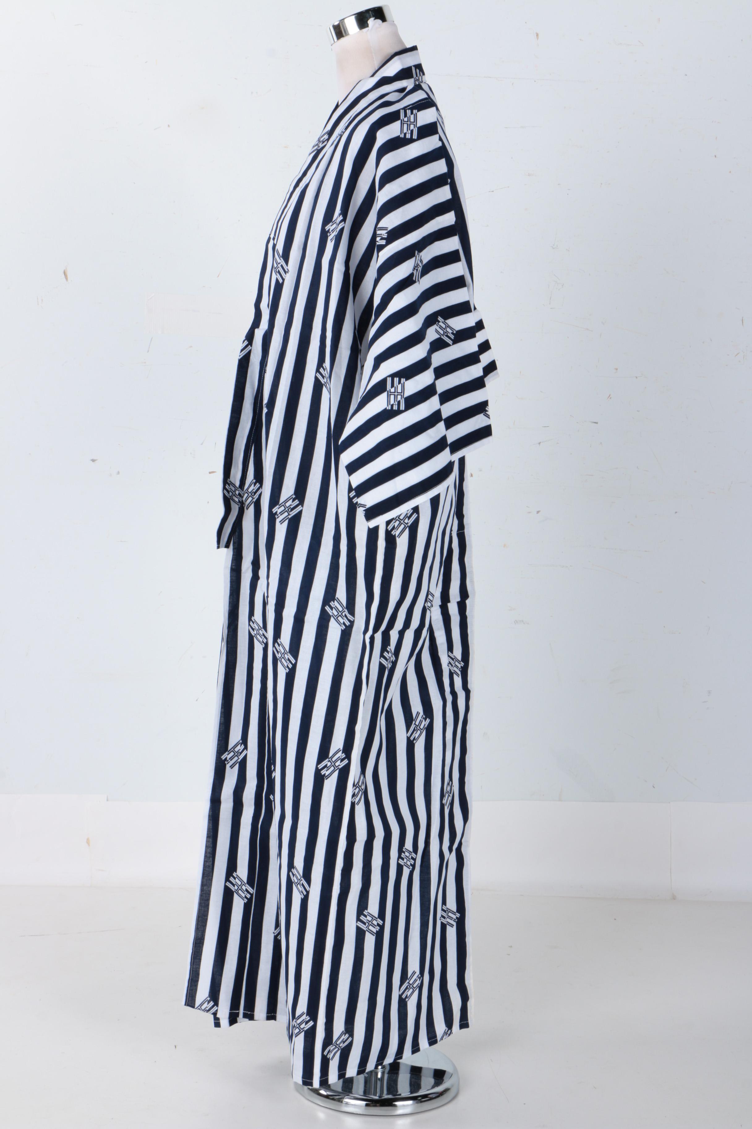 Blue and White Striped Cotton Yukata