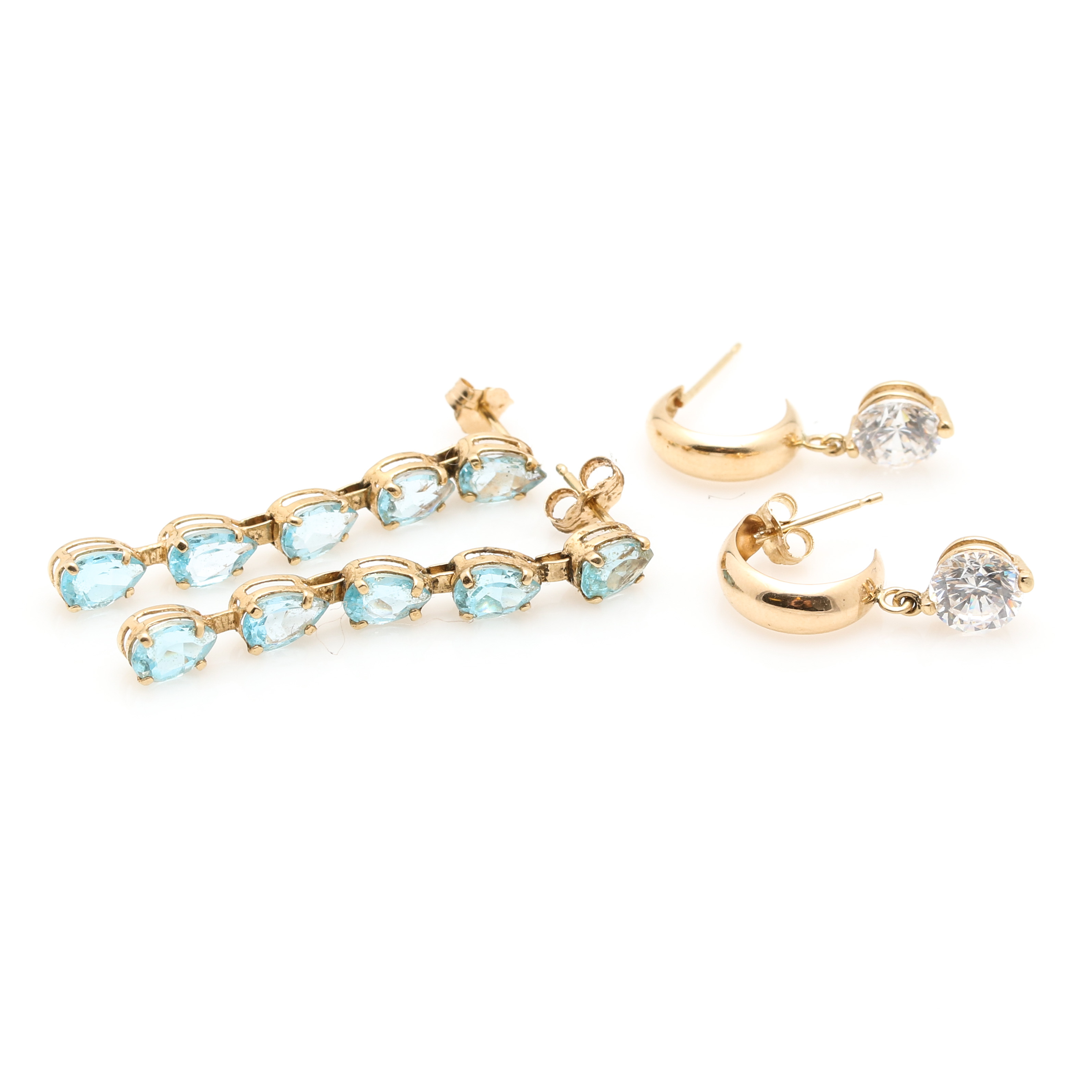 14K Yellow Gold Topaz and Cubic Zirconia Earrings