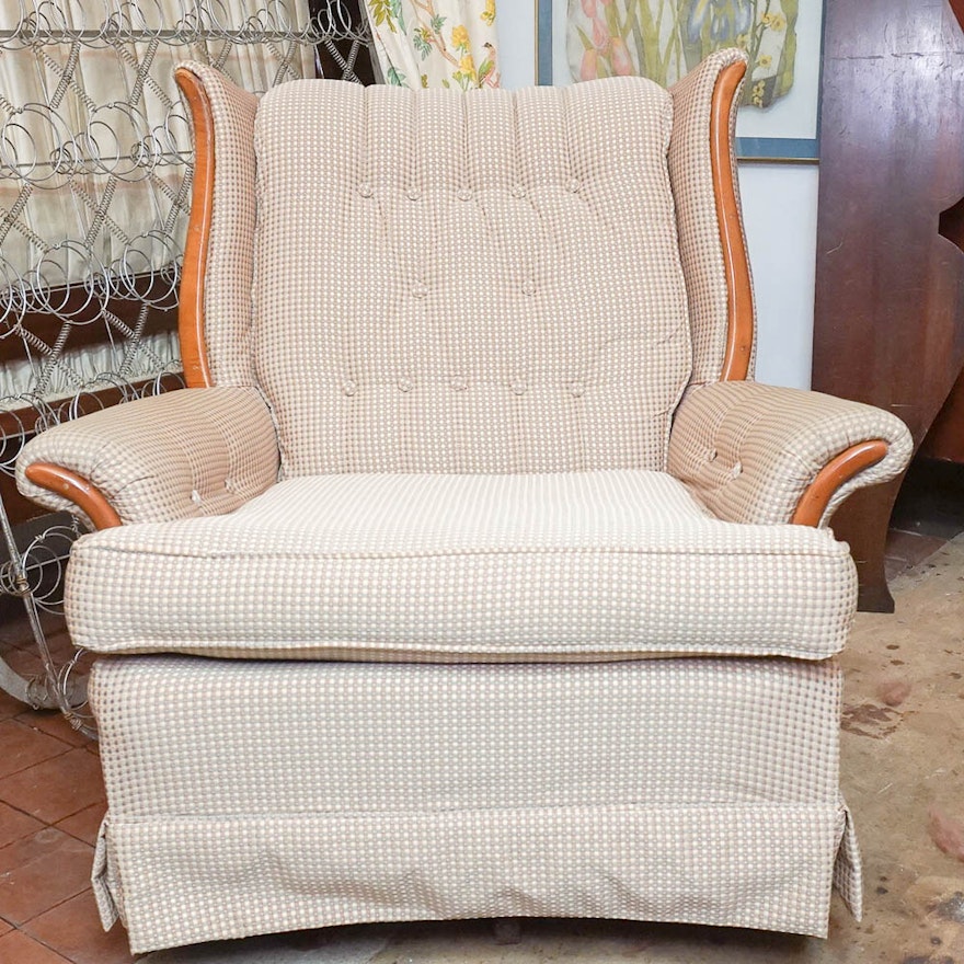 Vintage Upholstered Swivel Wingback Chair