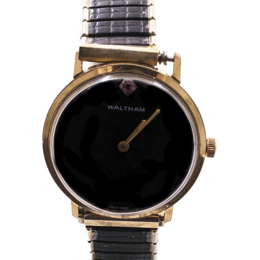 Waltham Gold Tone and Black Dial Wristwatch