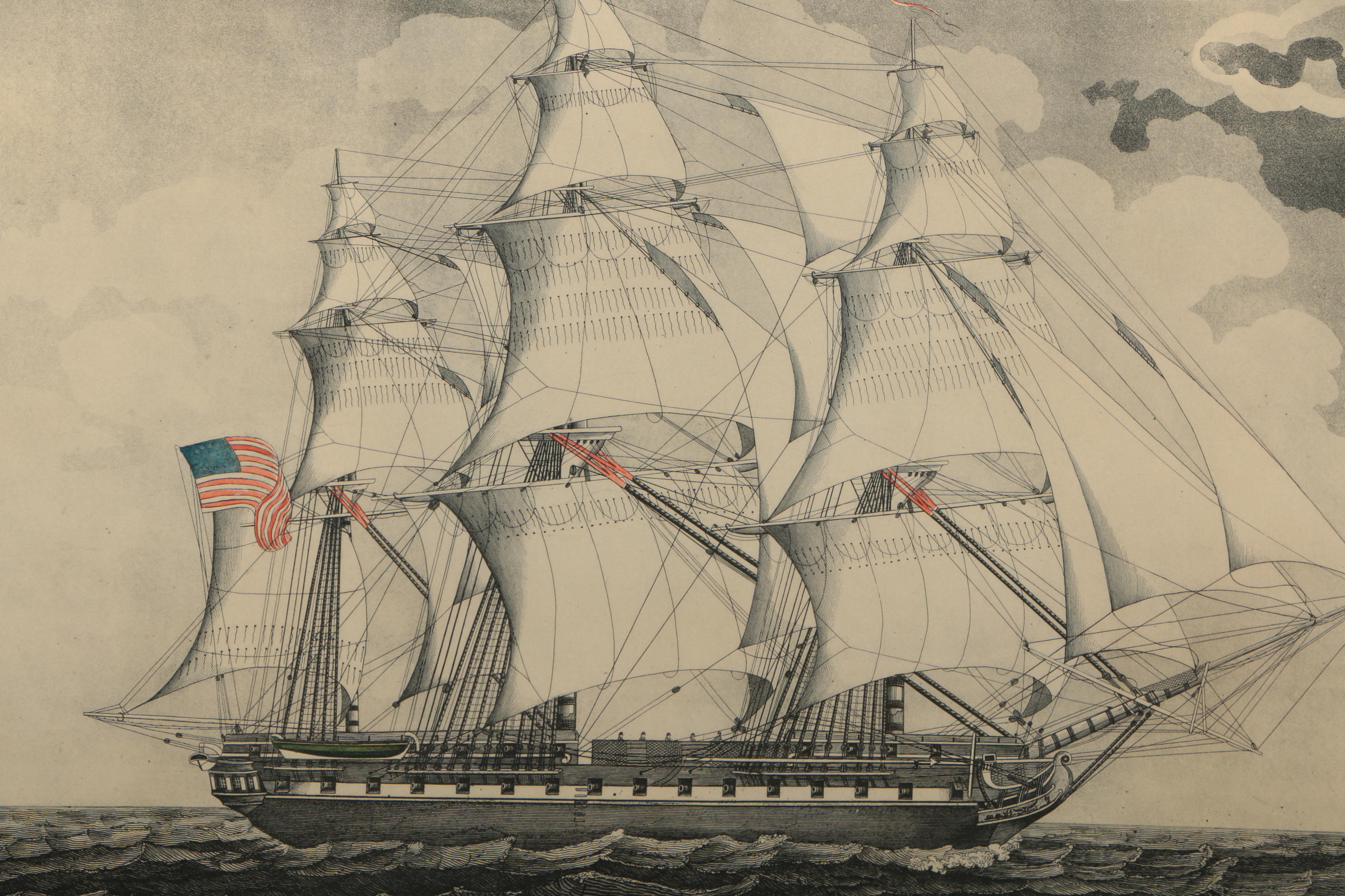 Vintage Collotype Reproduction Print "U.S. Frigate Constitution, of 44 Guns"