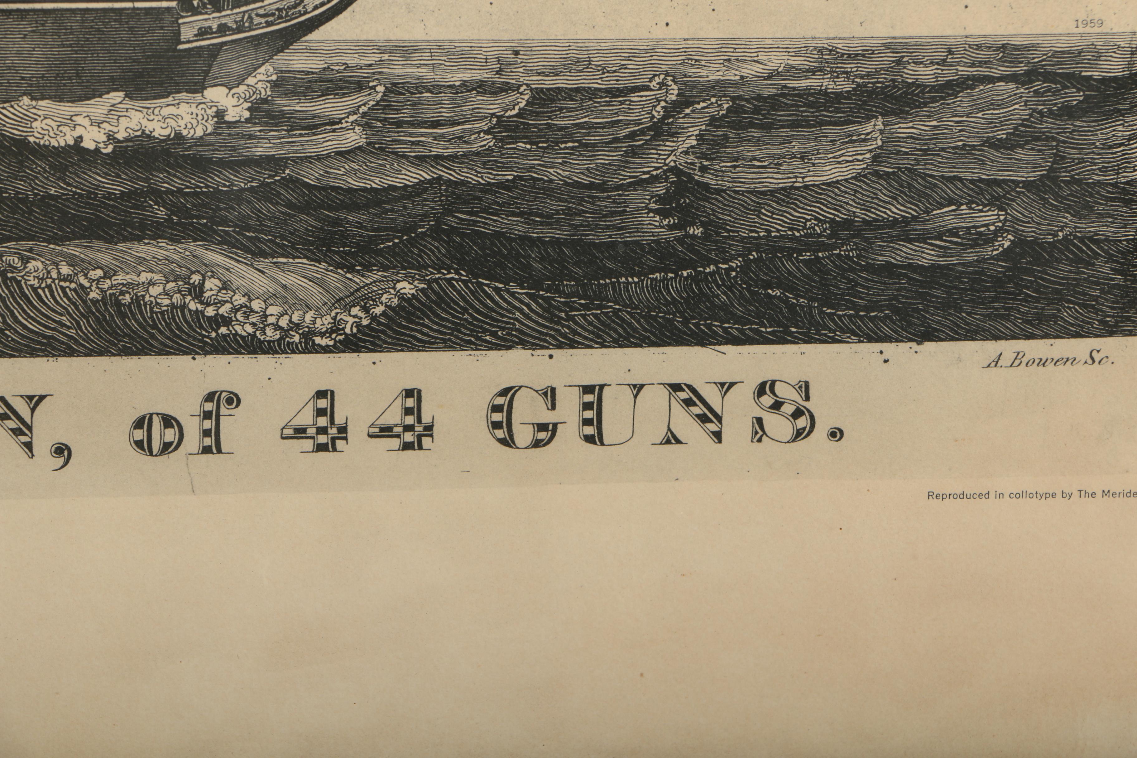 Vintage Collotype Reproduction Print "U.S. Frigate Constitution, of 44 Guns"