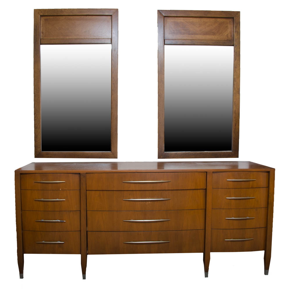 Mid Century Modern Dresser and Two Mirrors by Sligh Furniture