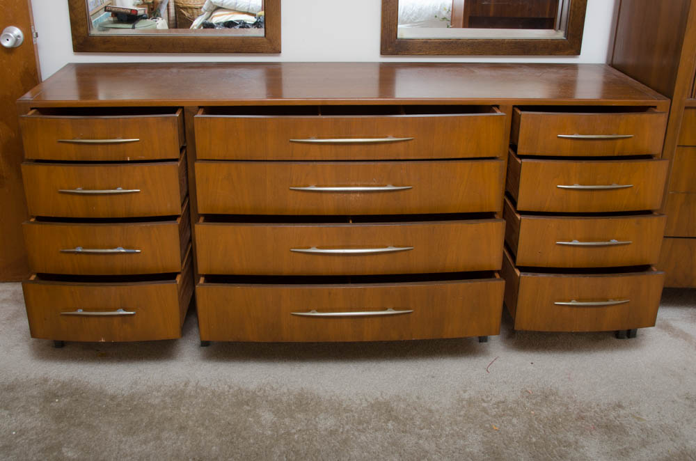 Mid Century Modern Dresser and Two Mirrors by Sligh Furniture