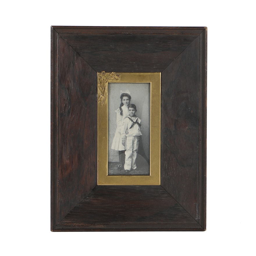 Antique Photograph of Children in Antique Frame