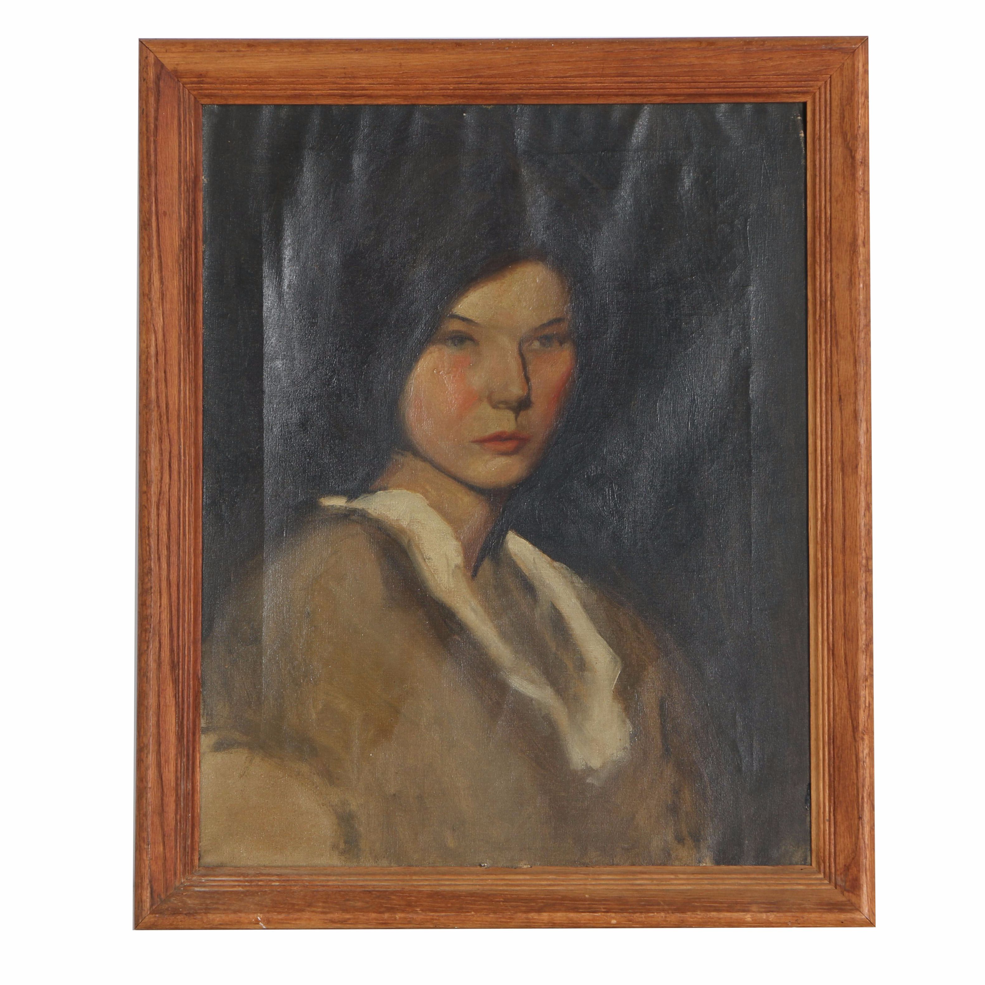 Oil on Canvas Portrait Painting of Young Woman