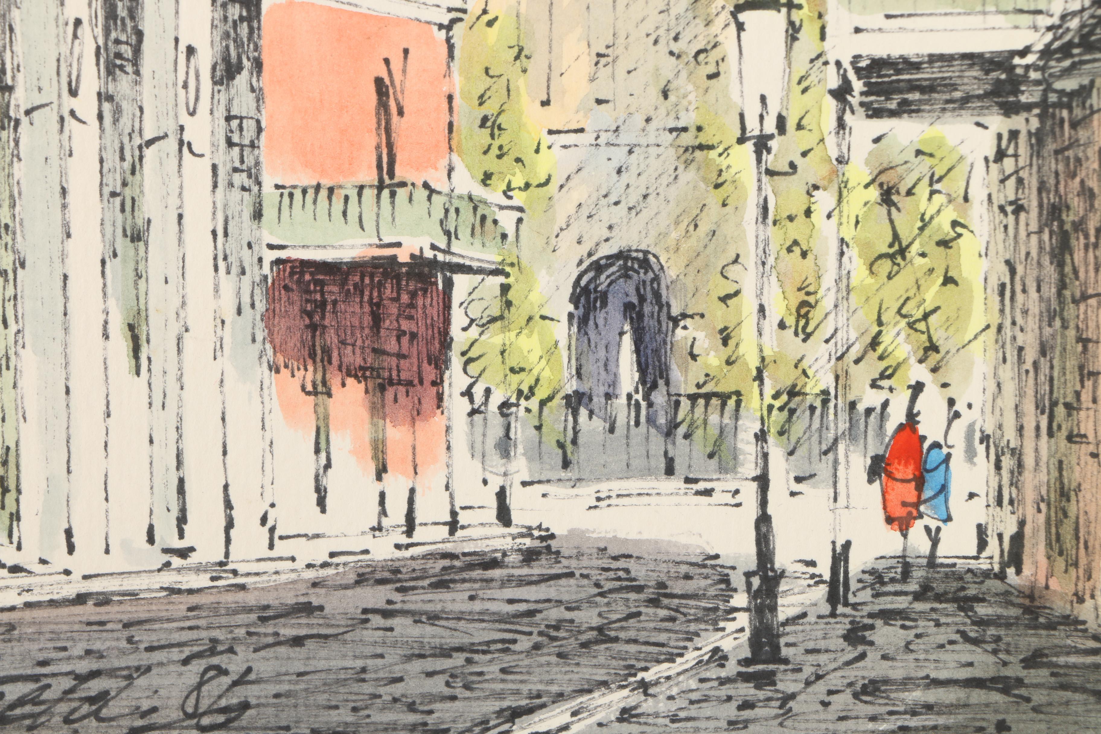M. Neeld Watercolor Painting of a Street
