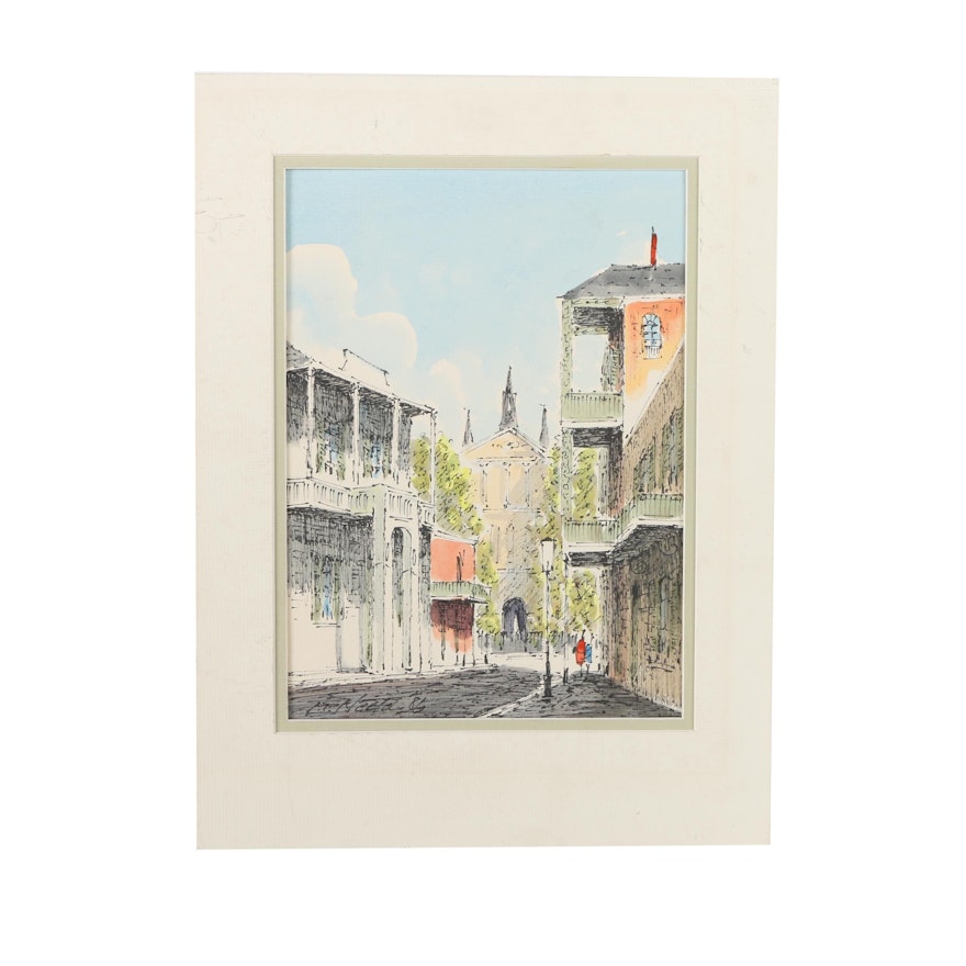 M. Neeld Watercolor Painting of a Street