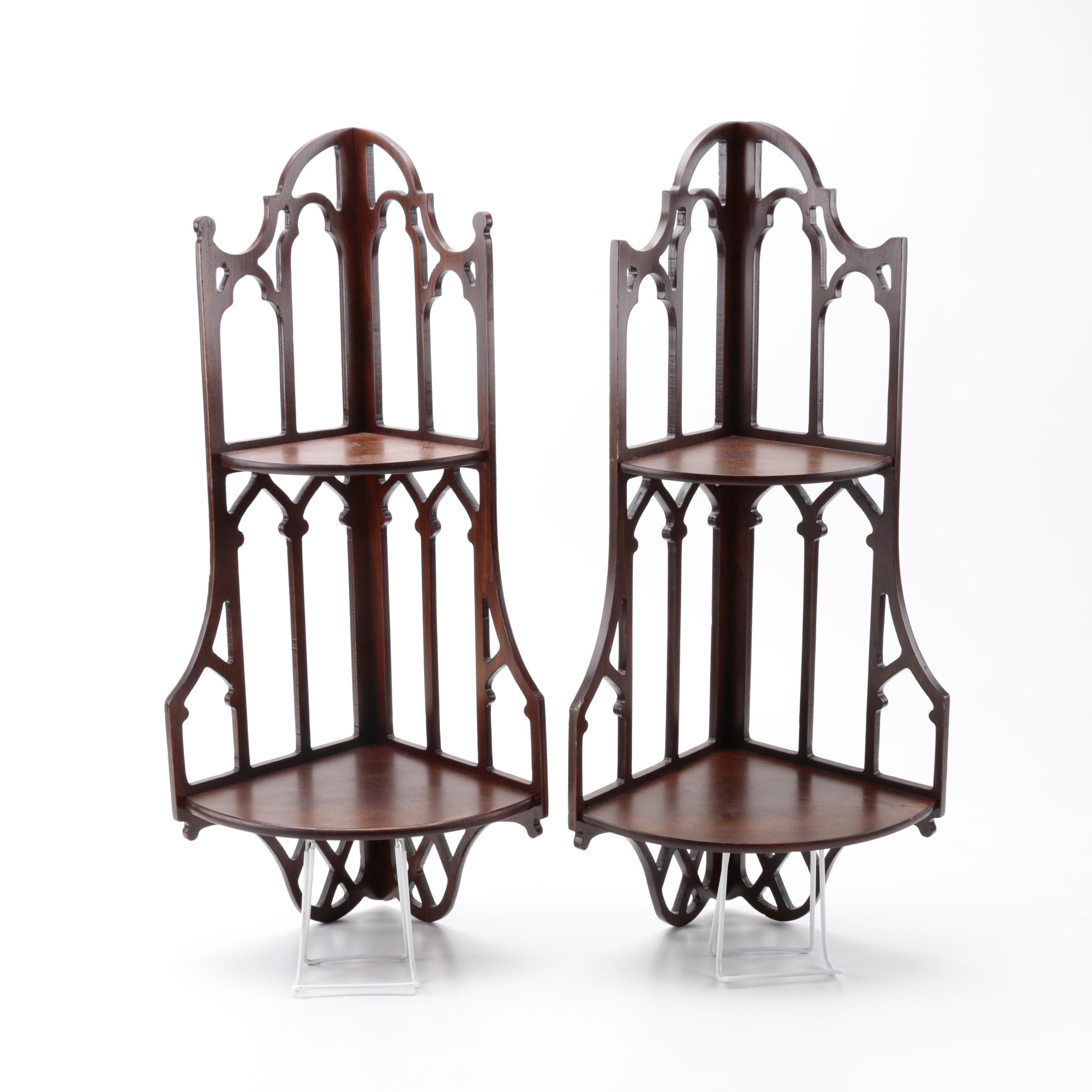 Pair of Butler Gothic Style Corner Shelves