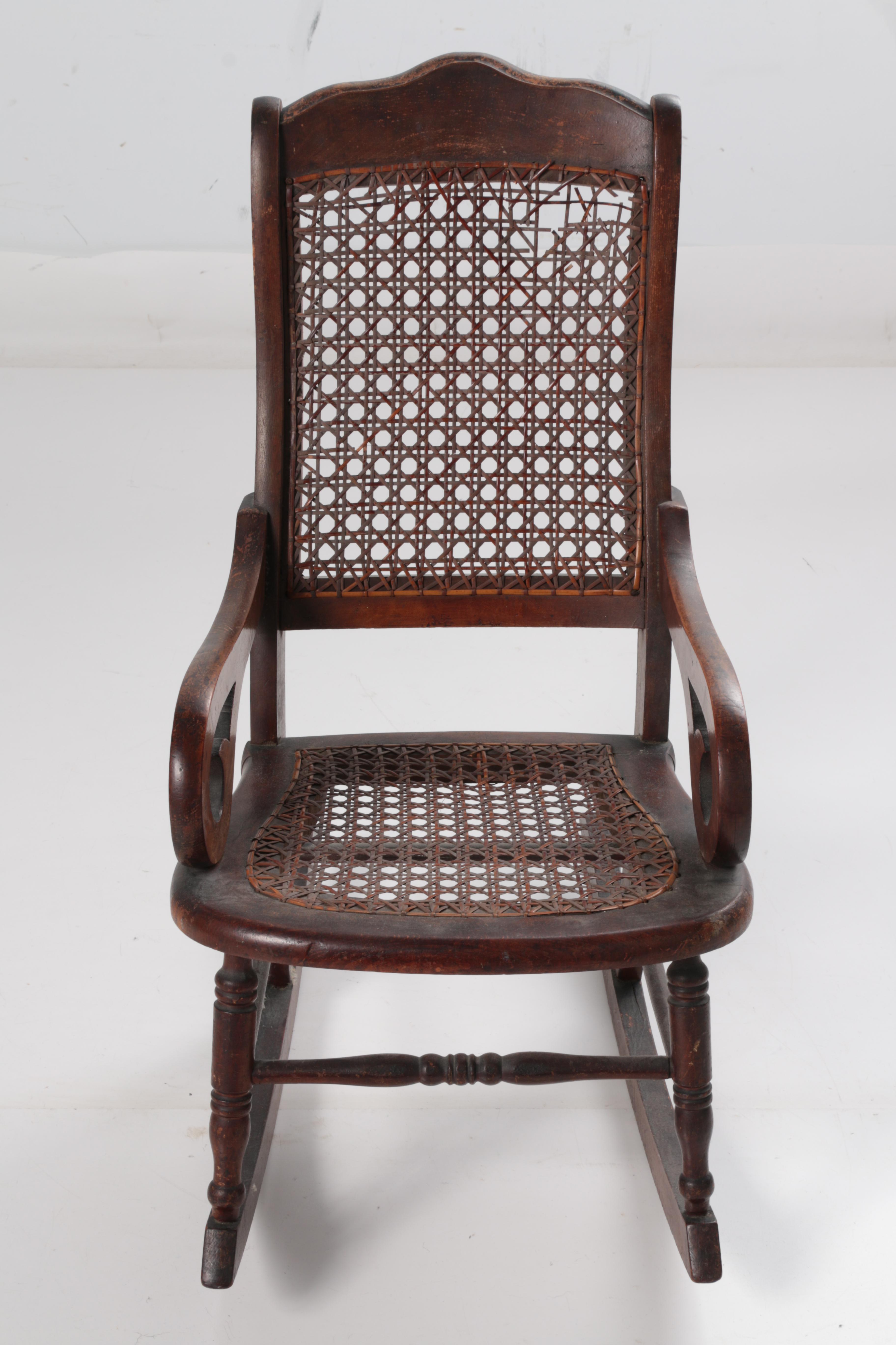 Vintage Porcelain Doll and Rocking Chair