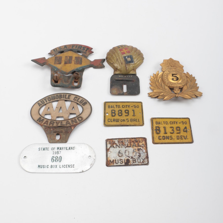 Collection of Metal Automobile Plaques