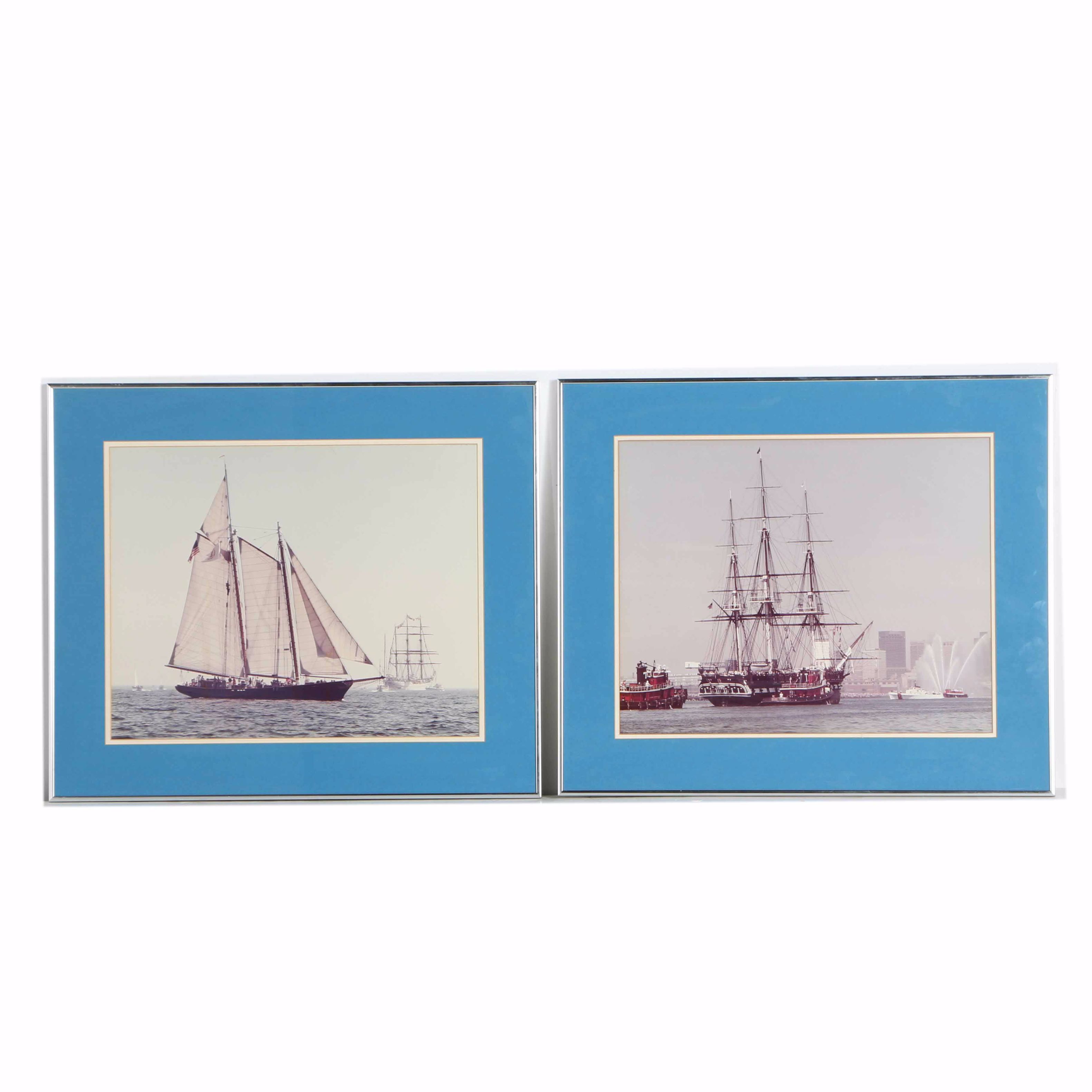 Two Framed Color Photographs of Large Ships