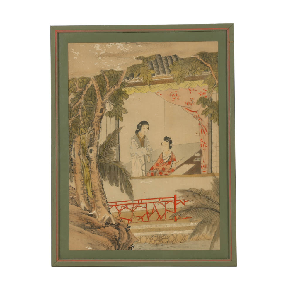 Hand-Colored Offset Lithograph After a Chinese Watercolor