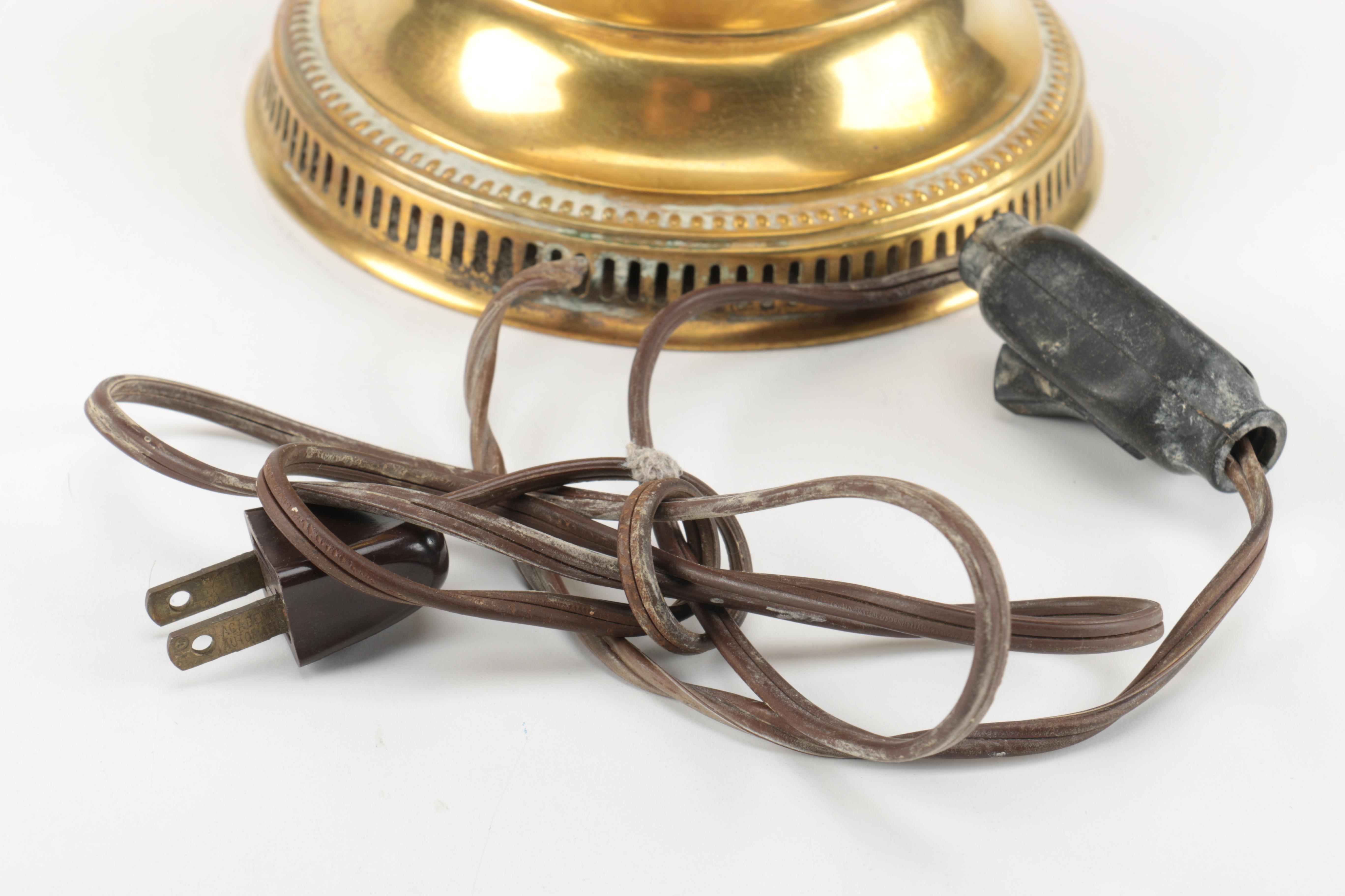 Converted Brass Oil Lamp with Floral Shade