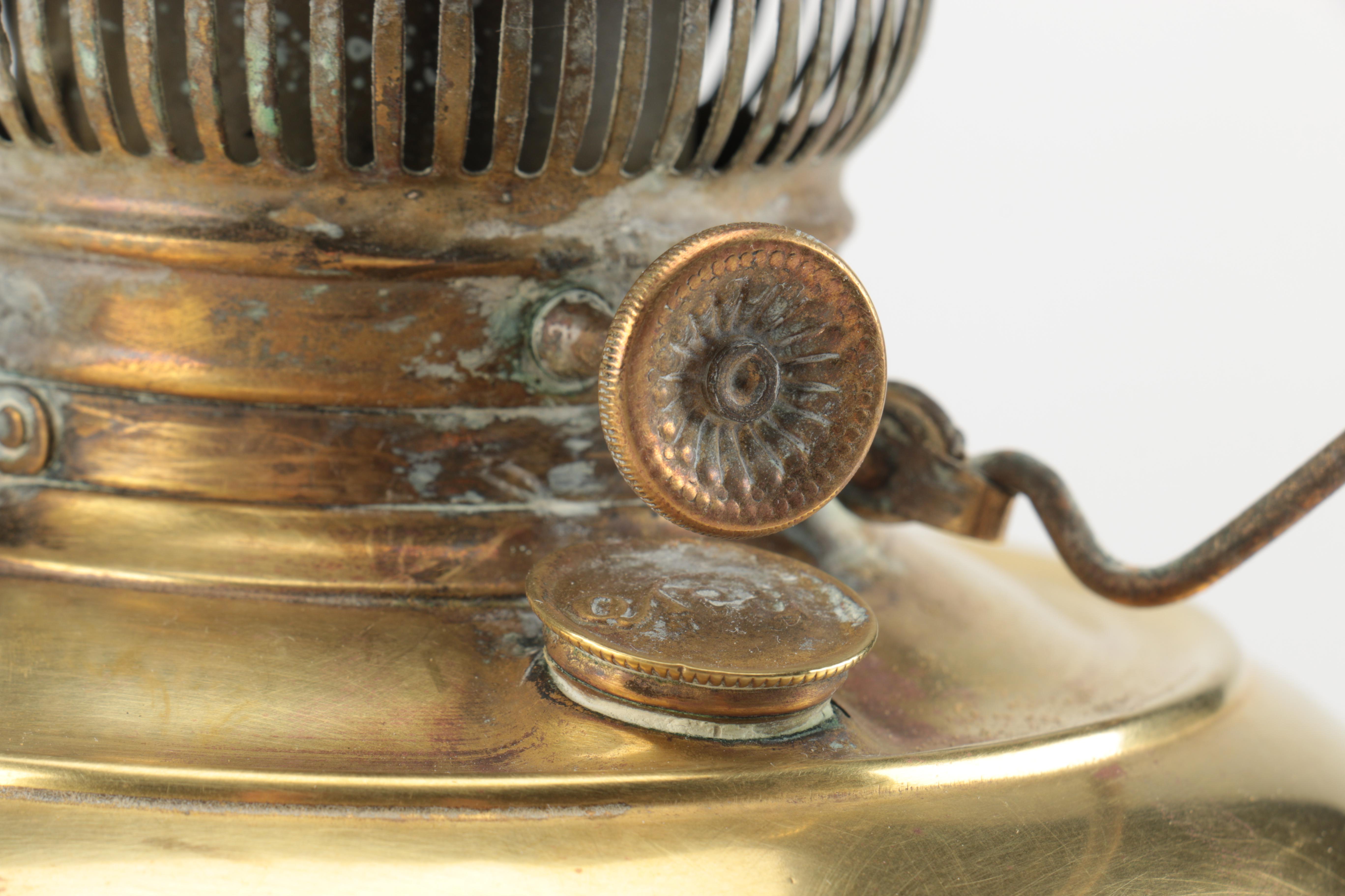 Converted Brass Oil Lamp with Floral Shade