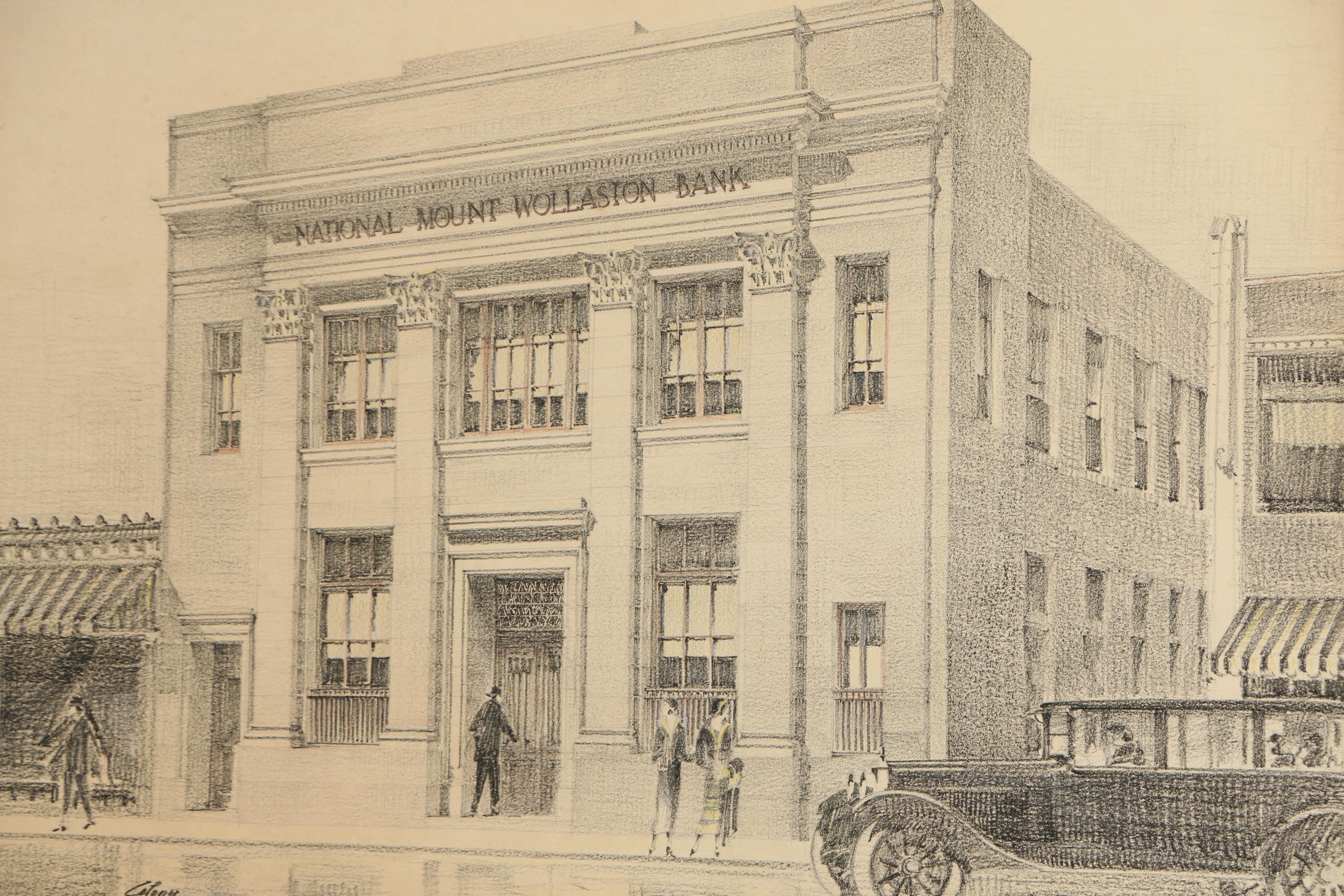 Crayon Architectural Drawing of National Mount Wollaston Bank