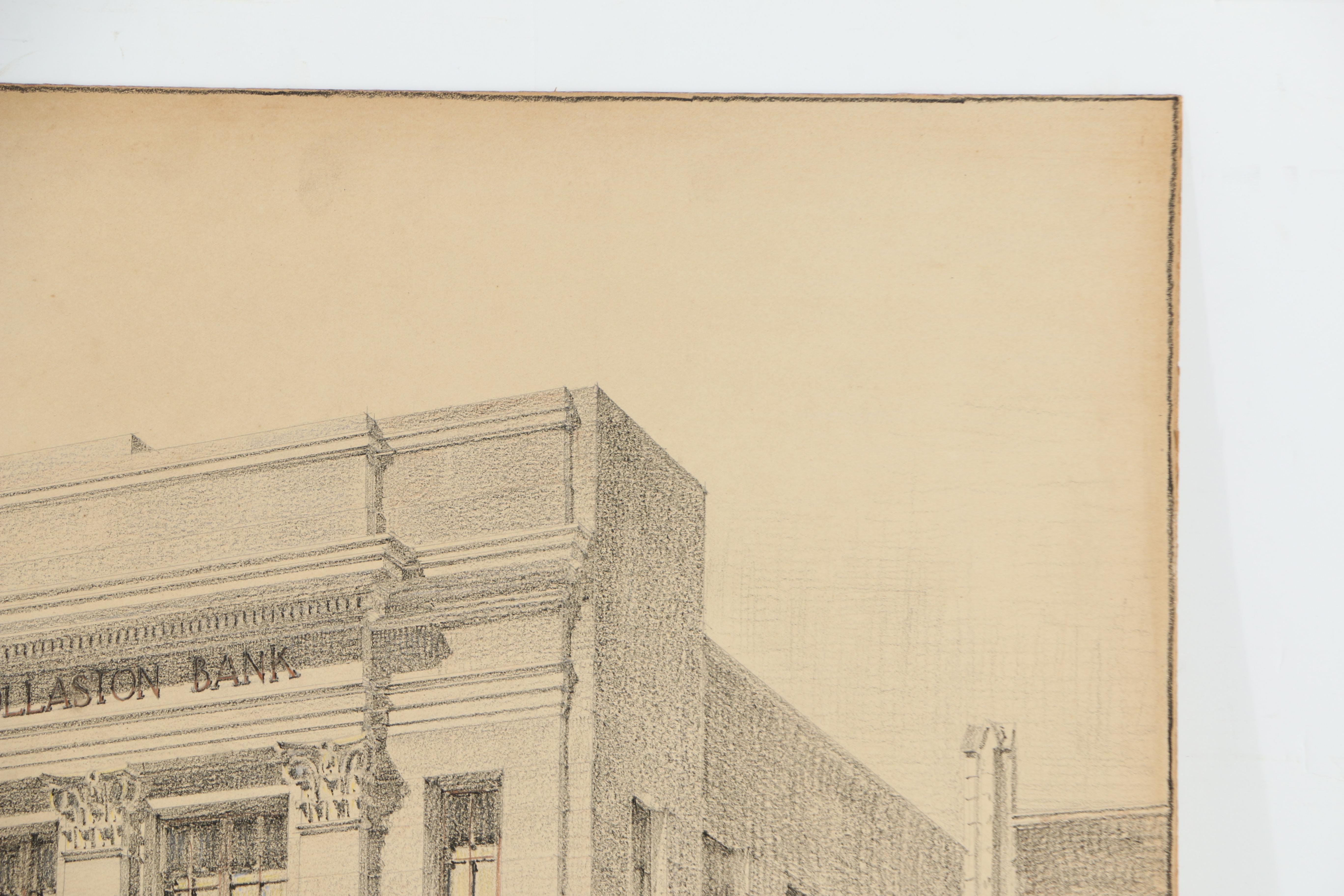 Crayon Architectural Drawing of National Mount Wollaston Bank