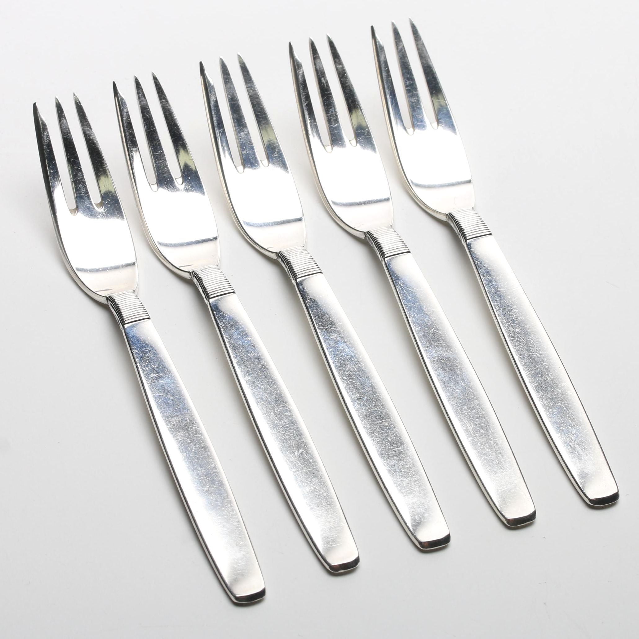 Frantz Hingelberg Sterling Silver Dessert Forks in the "Silver Thread" Pattern