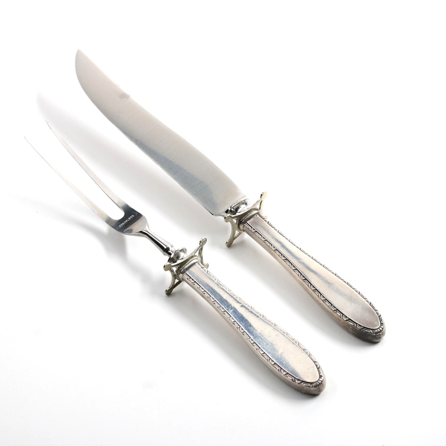 Sterling Silver Handled Carving Knife and Fork Set