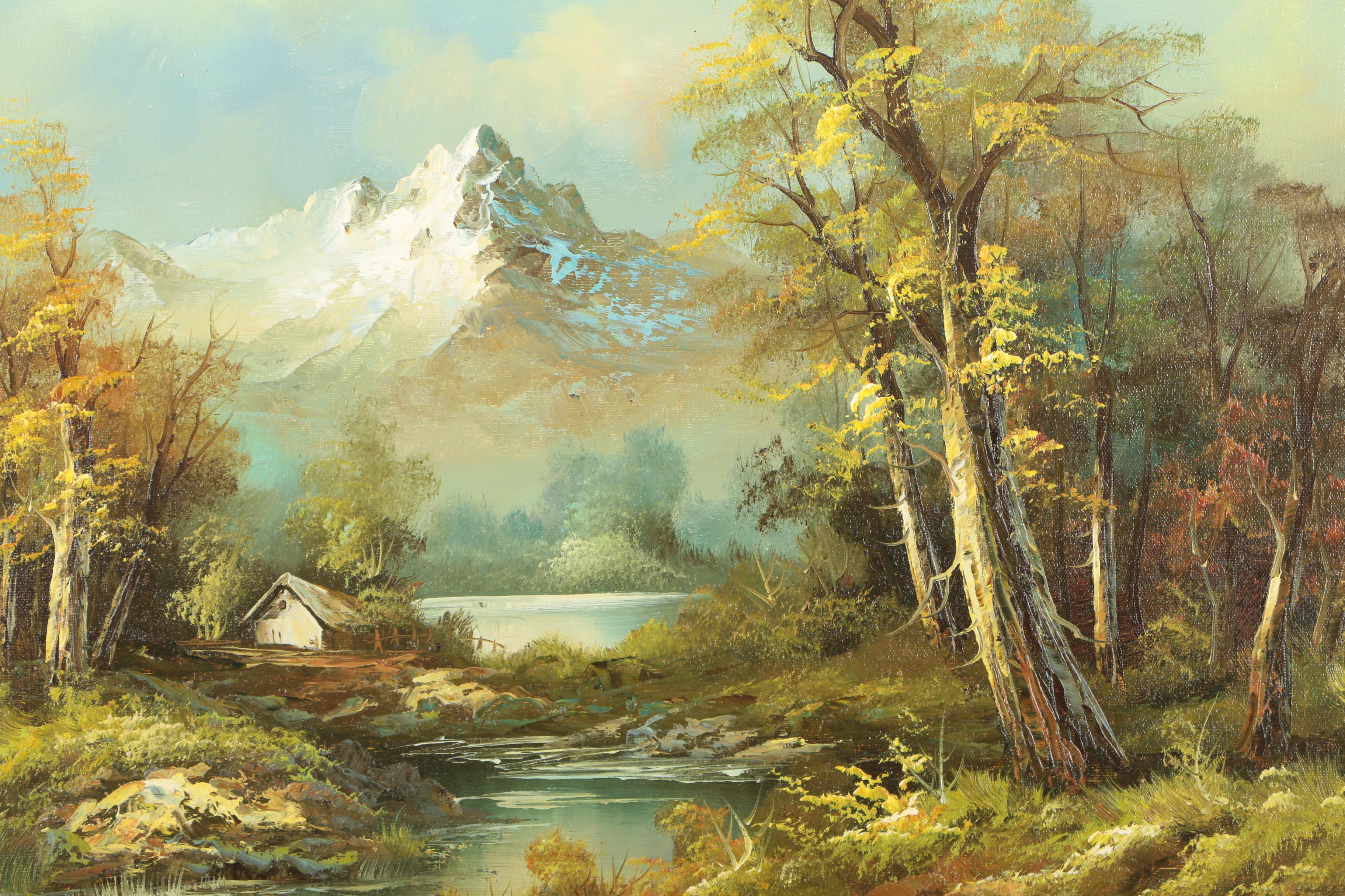 G. Whitman Oil Painting of Mountain Landscape