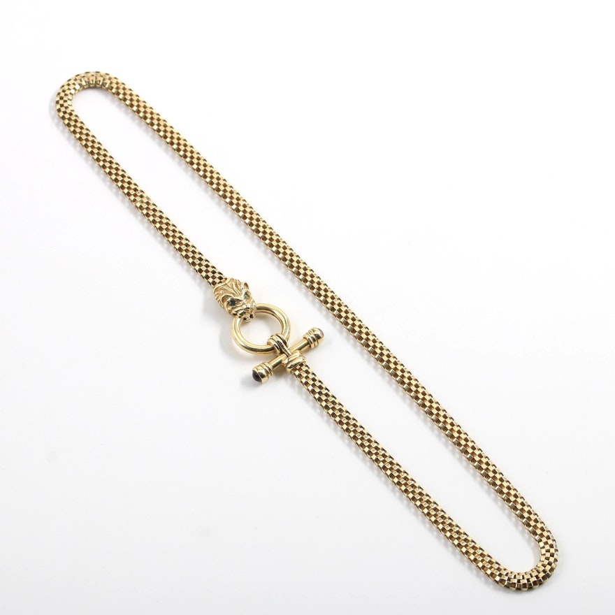 14K Yellow Gold Broad Box Chain With Toggle Clasp