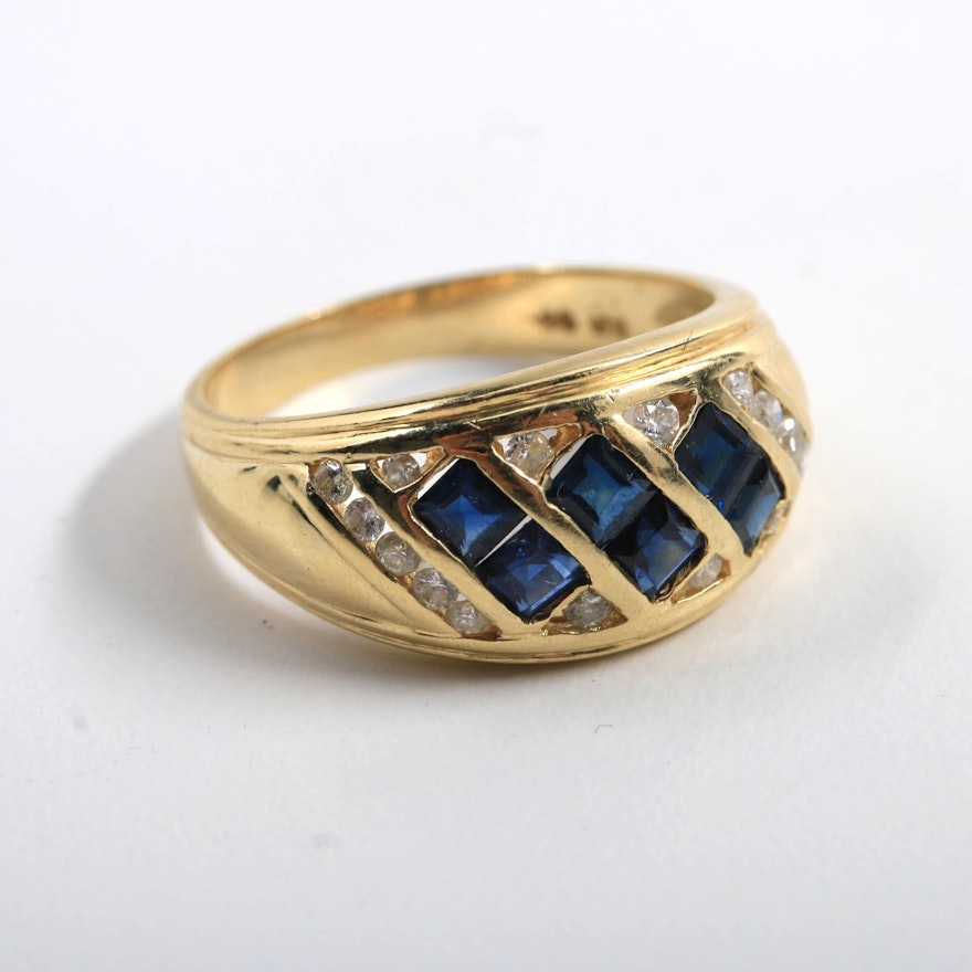 14K Yellow Gold Sapphire and Diamond Ring