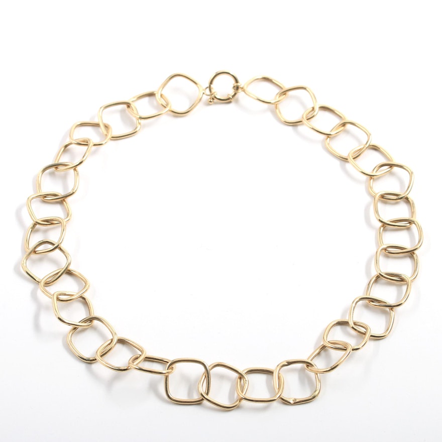 14K Yellow Gold Diamond Link Necklace