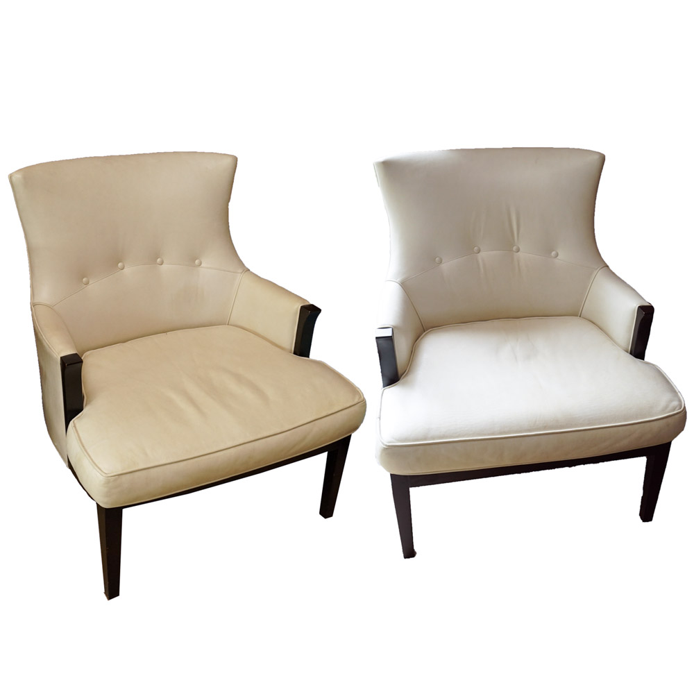 Hand-Crafted Cream-White Leather Armchairs by Drexel Heritage