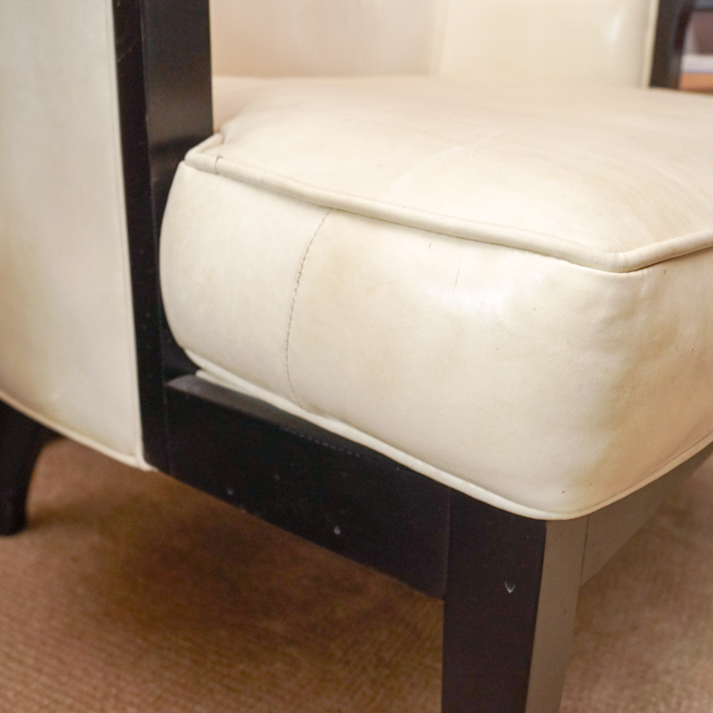 Hand-Crafted Cream-White Leather Armchairs by Drexel Heritage
