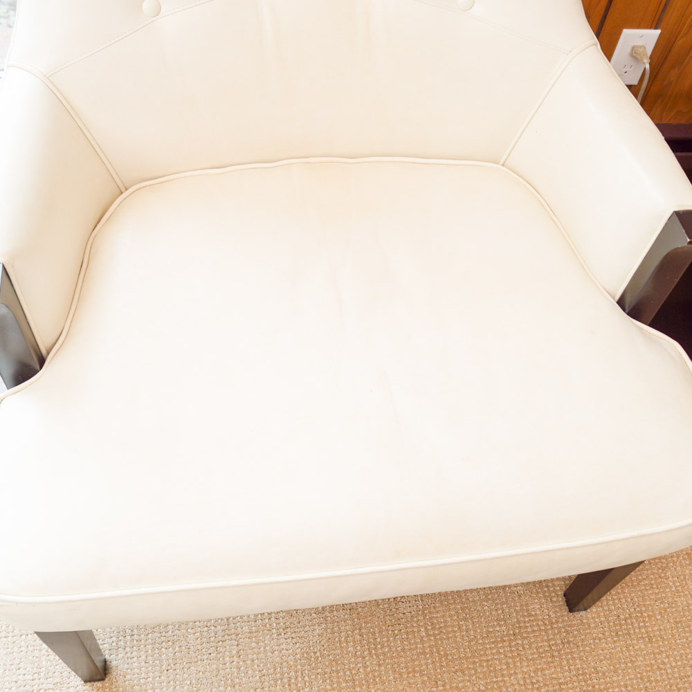 Hand-Crafted Cream-White Leather Armchairs by Drexel Heritage