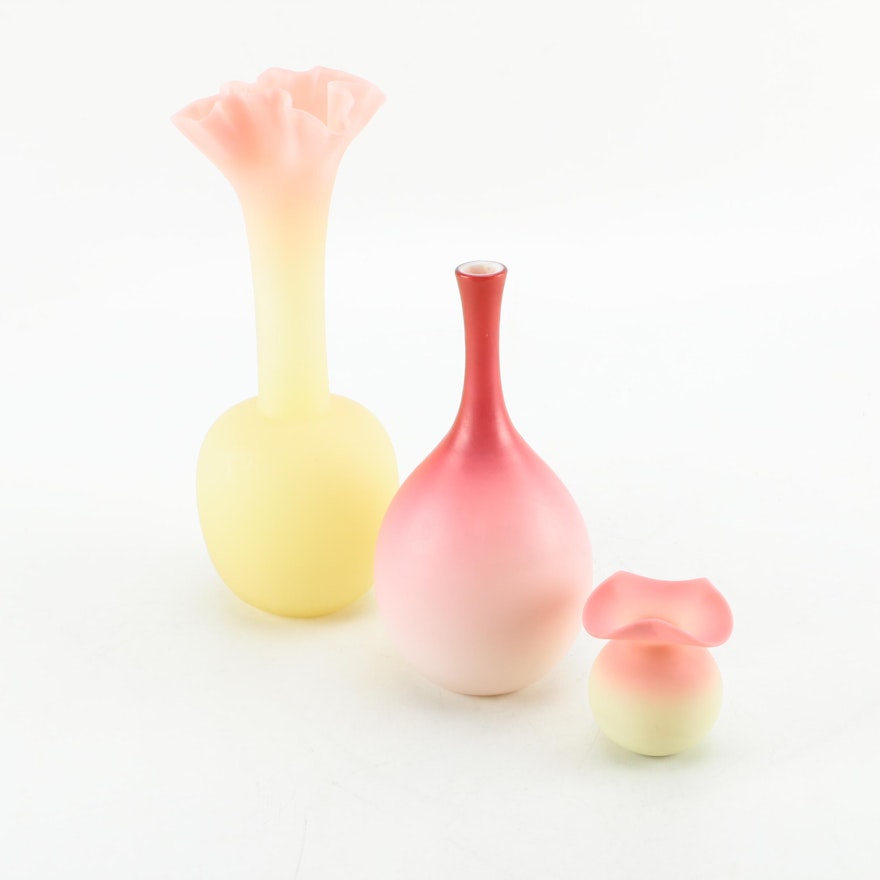 Antique Peachblow Pink Glass Vases