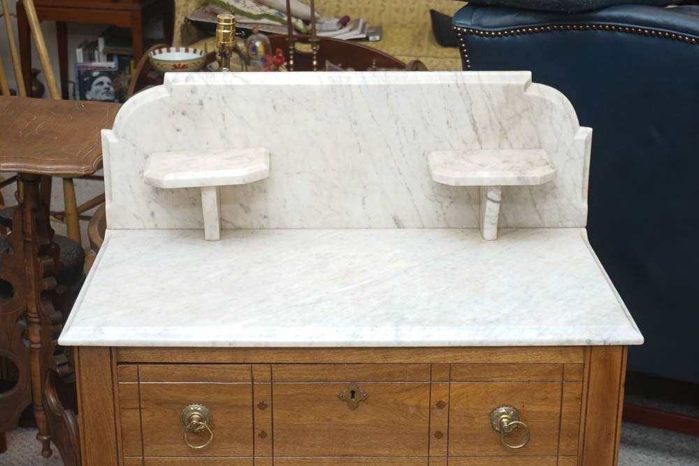 Antique Eastlake Style Chest of Drawers with Marble Top