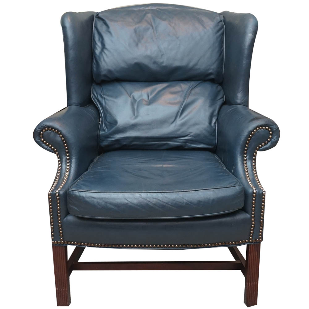 Blue Leather Wingback Armchair by Classic Leather