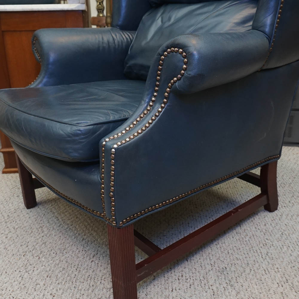 Blue Leather Wingback Armchair by Classic Leather