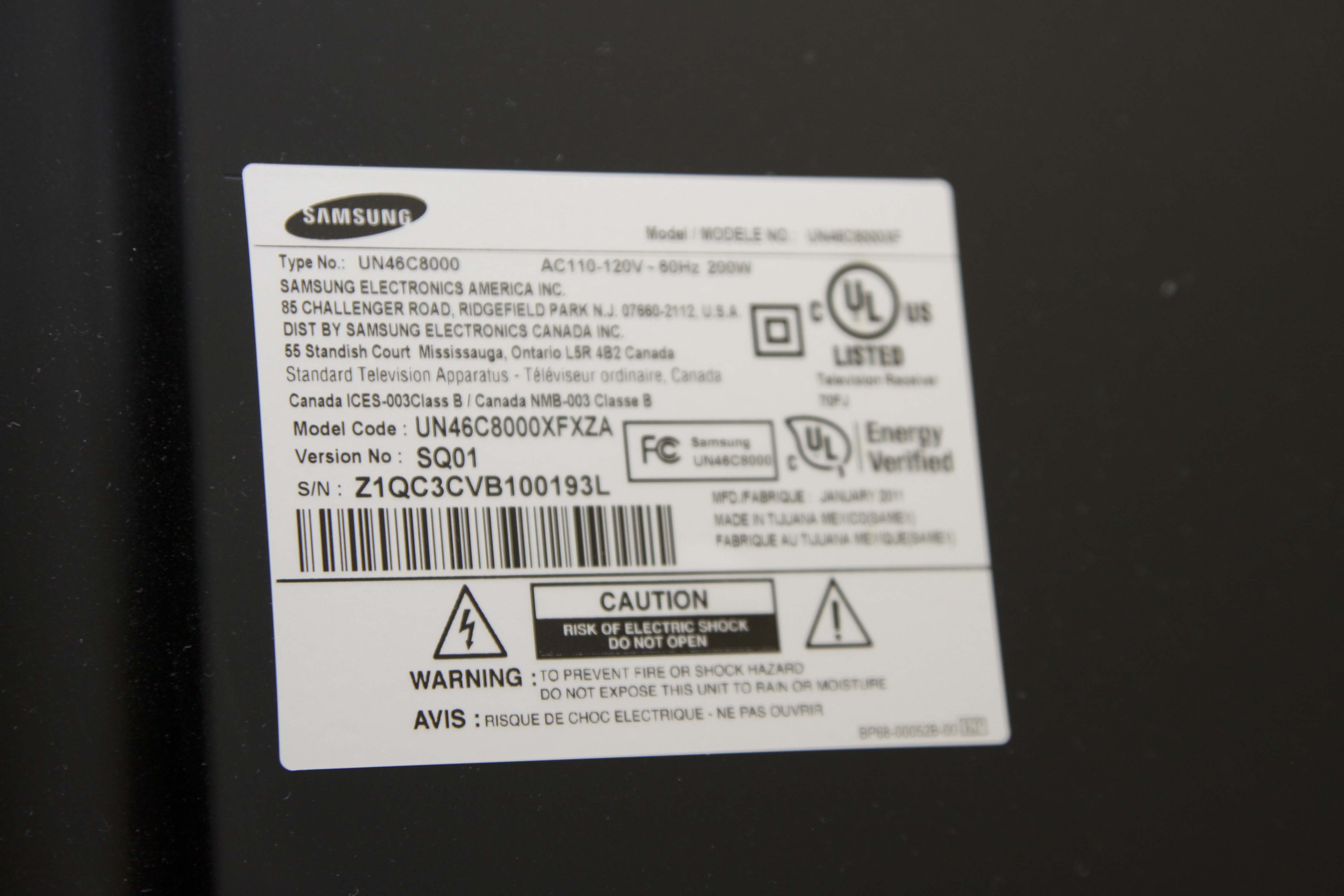 Samsung 46" Television, Samsung Blu-ray, Roku and Apple TV