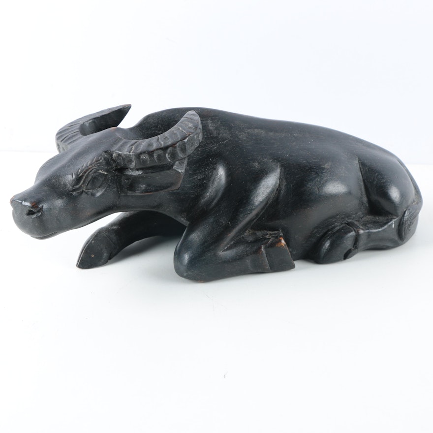 Hand-Carved Wooden Water Buffalo Figurine