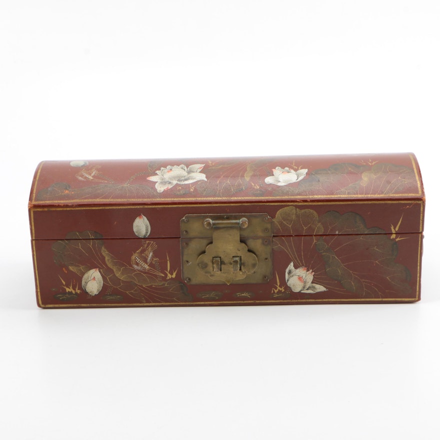 Chinese Wooden Floral Motif Container