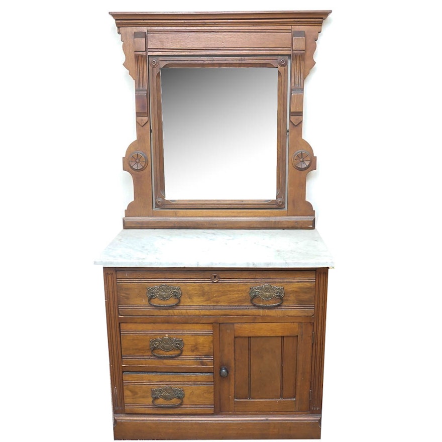 Eastlake Style Marble Top Washstand with Mirror