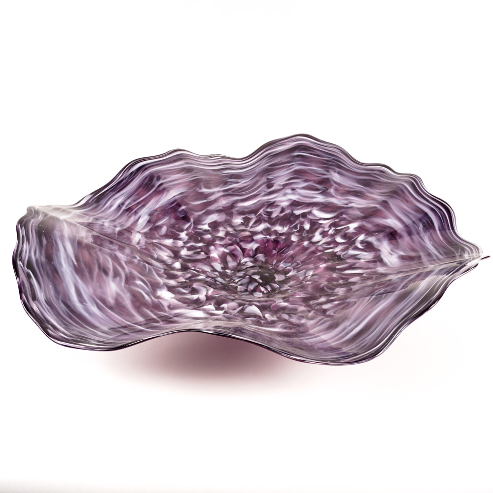 Zac Gorell 2009 Freeform Footed Art Glass Platter in Swirled Purple and White