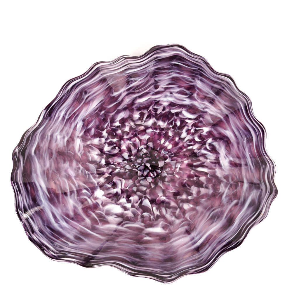 Zac Gorell 2009 Freeform Footed Art Glass Platter in Swirled Purple and White