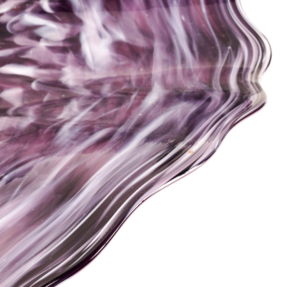 Zac Gorell 2009 Freeform Footed Art Glass Platter in Swirled Purple and White